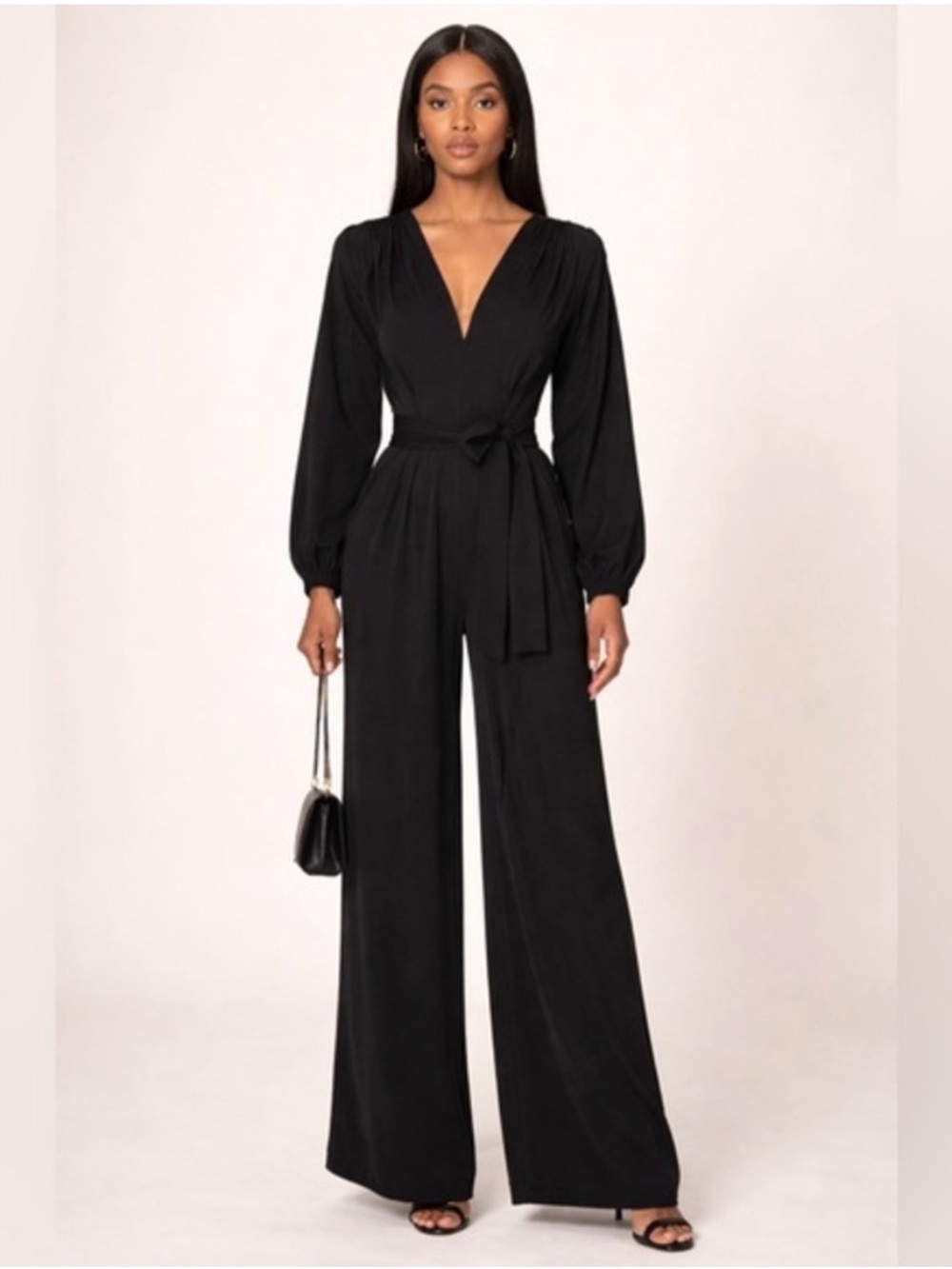 A.L.C. Black V-Neck Long Sleeve Wide-Leg Jumpsuit